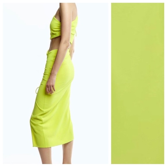 NWT. Zara Lime Green Asymmetric Draped Midi Dress. Size XS. - Picture 2 of 9